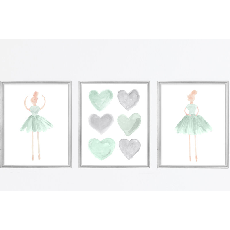 «Little Girls Ballet», impressions sur papier, H 10 po x l 8 po x P 0,06 po, Menthe et gris