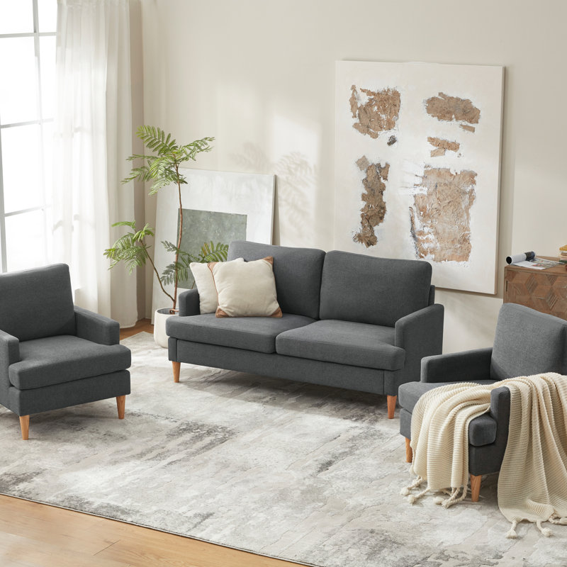 Ensemble de salon rembourré 3 pièces Transitional Modern - 1 causeuse et 2 fauteuils, Gris