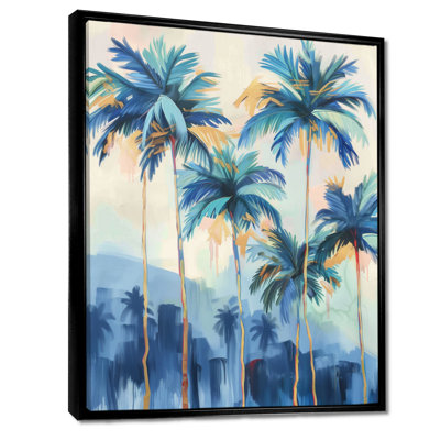 «Blue and Gold Palm Tree Forest In California I - Palmiers et palmiers», art mural salon