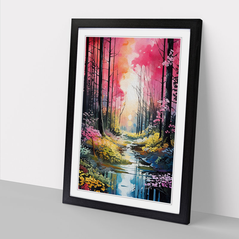 Spring Forest Neo-Plasticism - Single Picture Frame Print on Wood, 64cm H x 46cm W x 2cm D, Black Framed