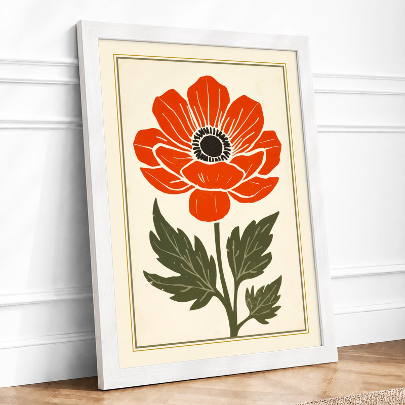 Red Poppy Botanical - Framed Print, A1 - 84.1 x 59.4 cm, White