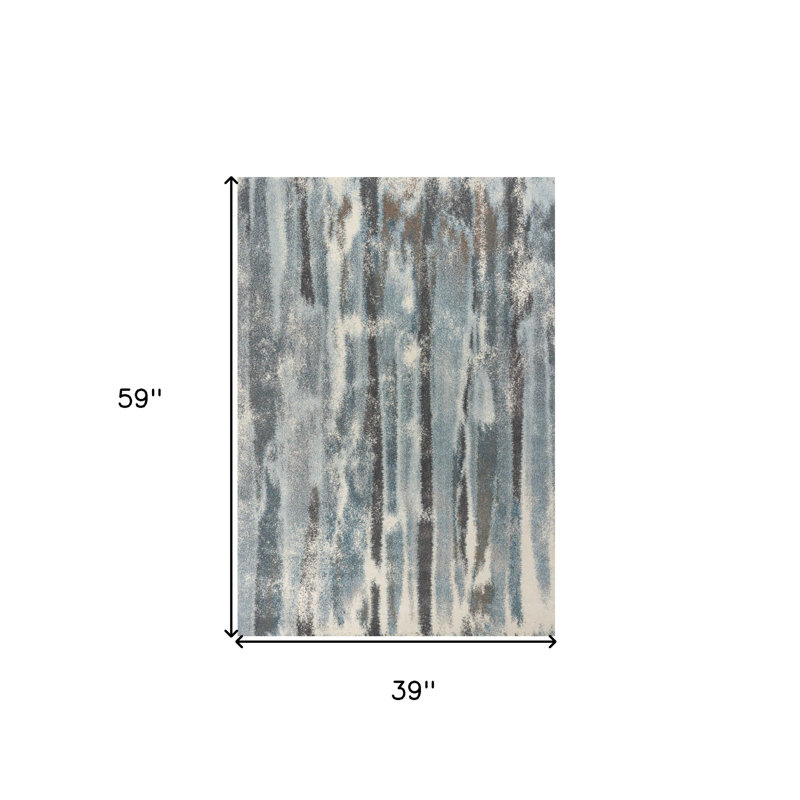 Teal and Gray Abstract Rug, Rectangle 3'3" x 4'11"