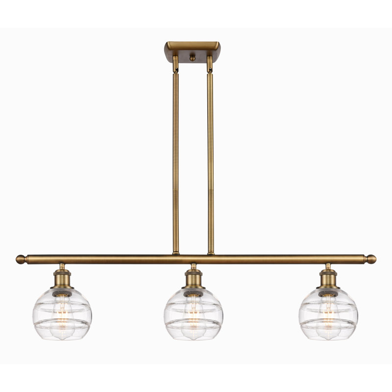 Chartoff 3 - Light Kitchen Island Pendant, Clear, Brushed Brass