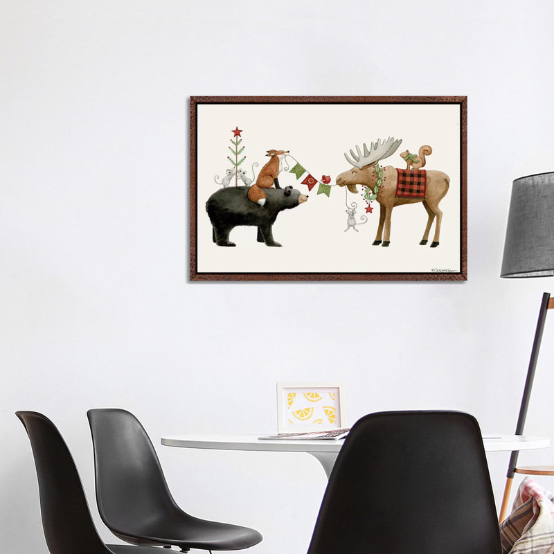 Joy Banner by Teresa Kogut - Painting on Canvas, 66.04cm H x 101.6cm W x 3.81cm D, Classic Brown Wood Floater Framed