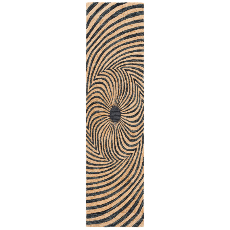 Semas Hand Tufted Wool/Cotton/Latex Abstract Rug in Black/Gold, Runner 2'3" x 9'