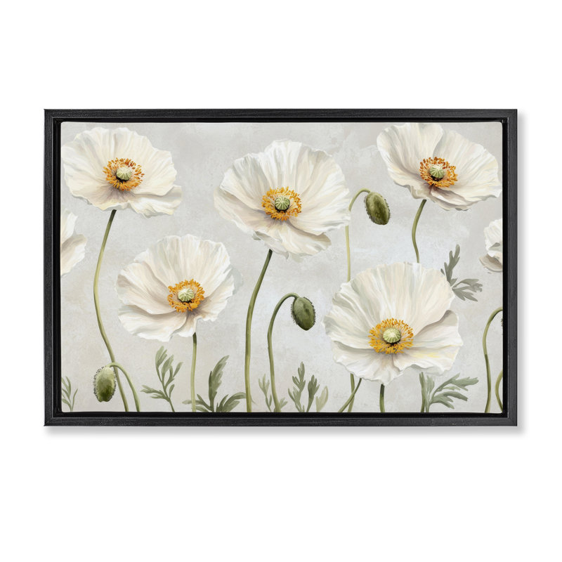 Cadre flottant floral Buds and Daisies, design par Petal Prints Design, Cadre flottant noir de jais, H 17 po x l 25 po