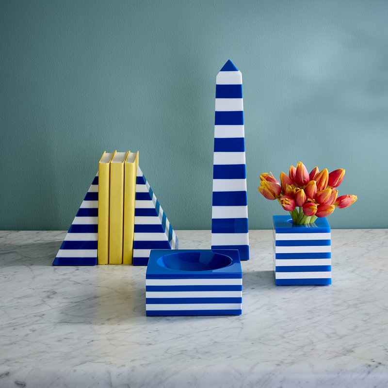 Blue and White Striped Square Porcelain Table Vase