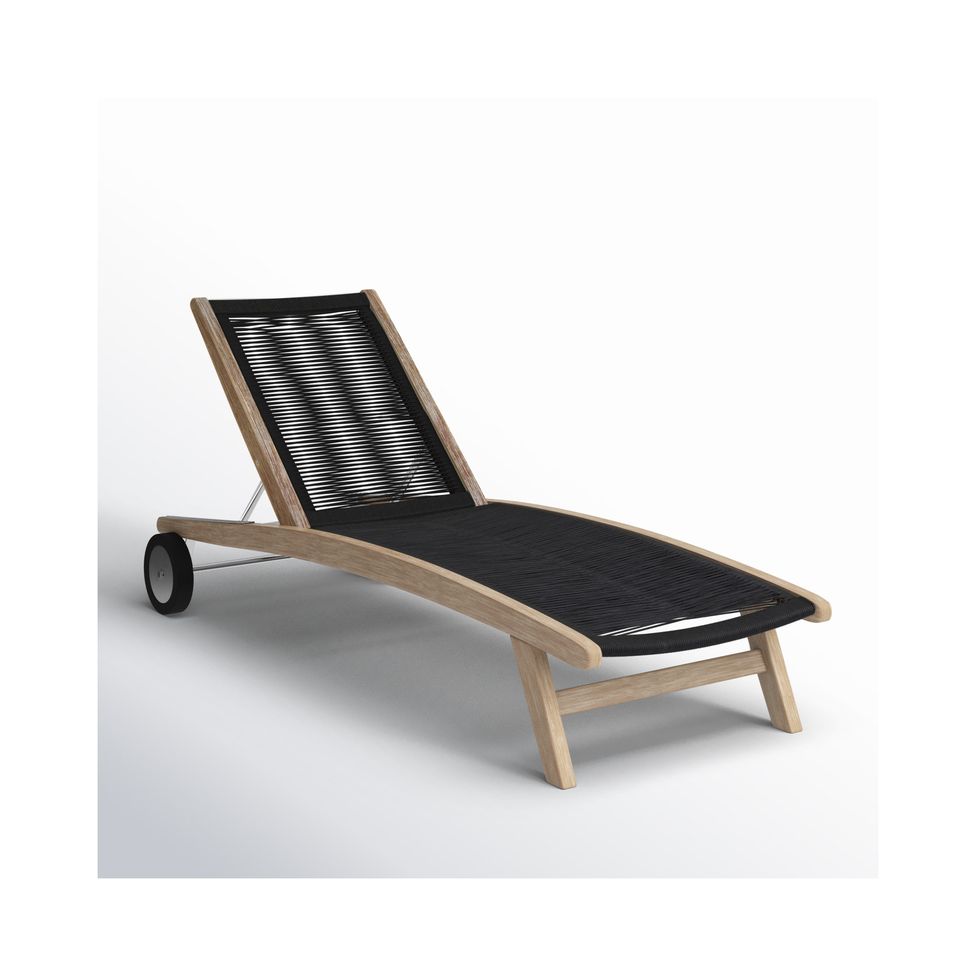 72'' Outdoor Eucalyptus Chaise Lounge, Black, Brown