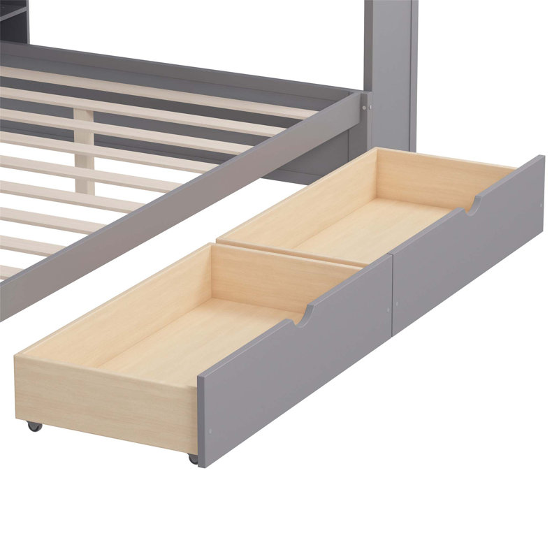 Full Size Wooden Daybed with Trundle, Storage Drawers, and Study Desk for Space-Saving Multi-Functional Use., Full