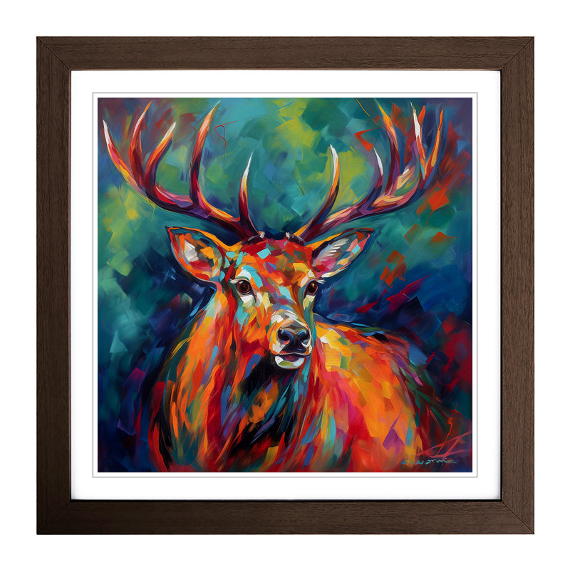 Stag Fauvism - Single Picture Frame Print on Wood