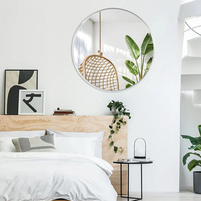 Miroir mural rond en métal argenté 32 pouces pour salle de bain. (W2203134063)
