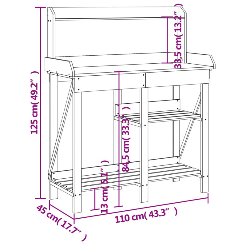Anoki Wood Potting Bench, in Grey