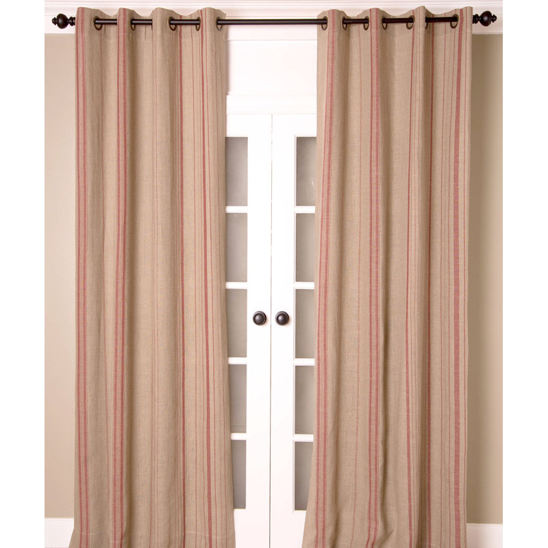 Stripes 100% Linen Sheer Curtain Panel with Grommet Top for Bedroom, Living Room, 51" W x 108" L, Red