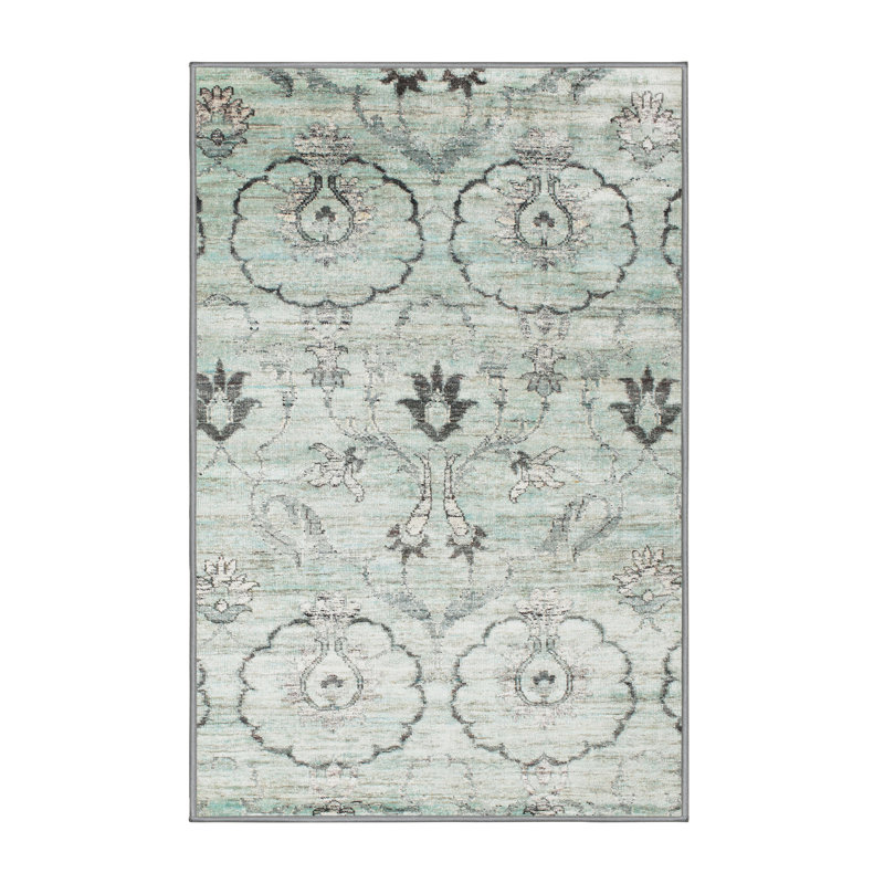 Tapis contemporain vert clair / gris, Rectangle 2 pi x 5 pi
