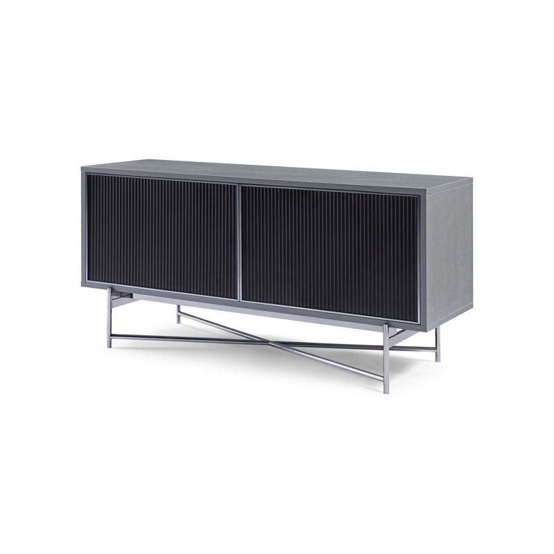Amoriana Unfinished TV Stand for TVs up to 50", Grey/Dark Chrome