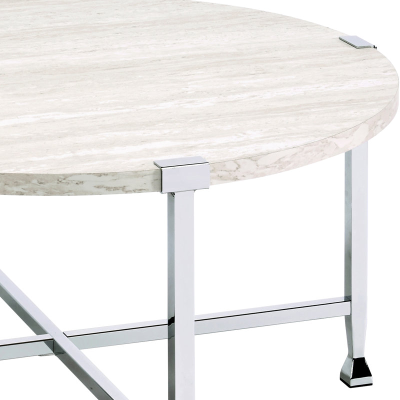 Table basse industrielle en chêne blanc et forme ronde de style industriel
