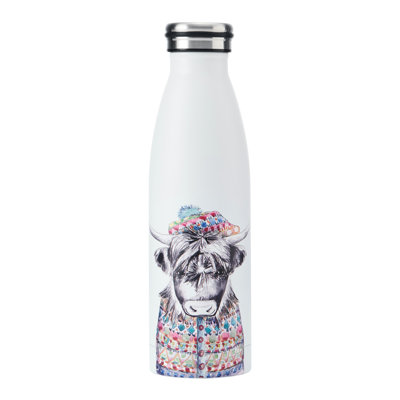 Mikasa x Tipperleyhill Highland Cow Double-Walled Stainless Steel Water Bottle, 500ml