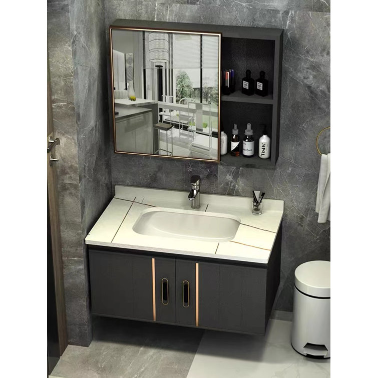 Small Corner Bathroom Vanity Cabinet with Sink and Mirror Cabinet, LED  Mirror w/ Anti-fog, Wall Mounted Utility Washing Hand Basin Design, Laundry  Tub