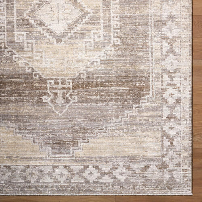 Tapis d'intérieur tissé à la machine Bloomingdale, Rectangle 6 pi 7 po x 9 pi, Brun / blanc / brun clair / gris