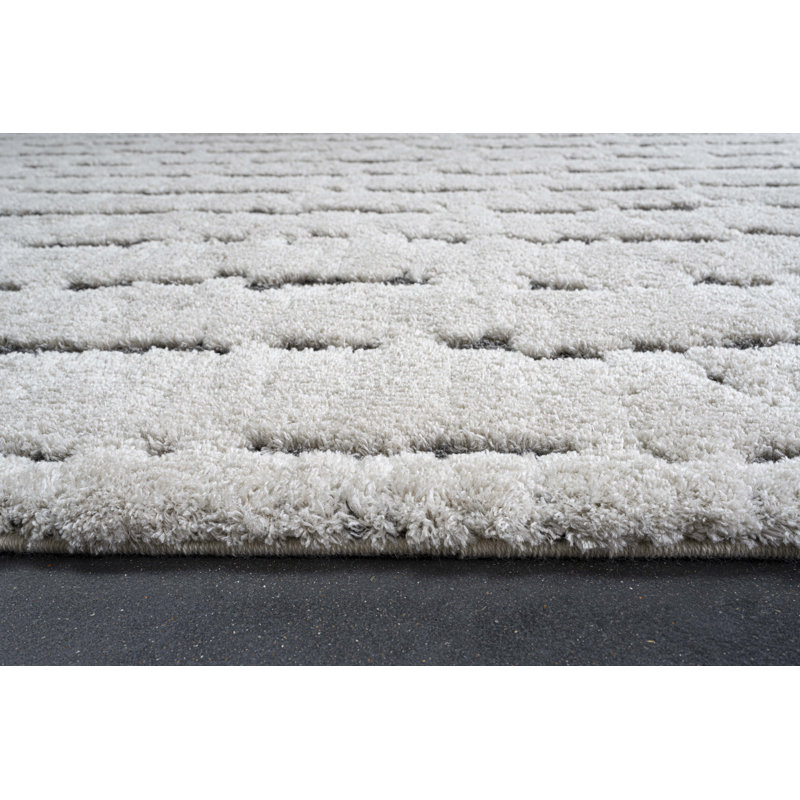 Tapis géométrique en polypropylène tissé à la machine ivoire / gris, Rectangle 6 pi 7 po x 9 pi 6 po