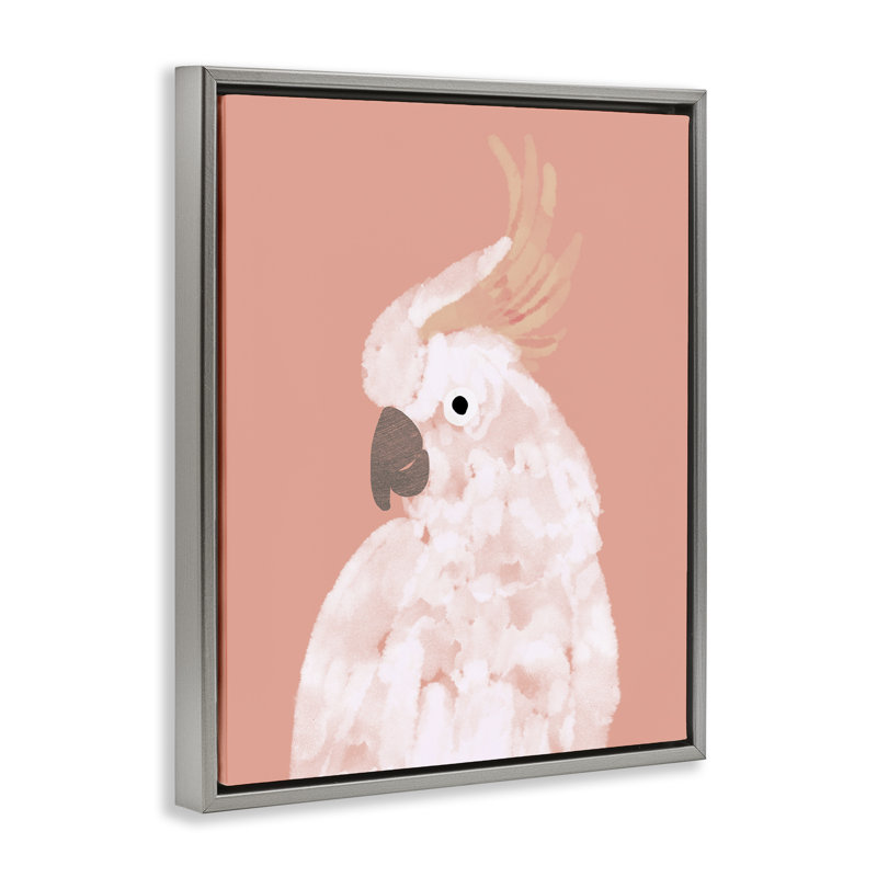 Cockatiel sur toile rose par Chen Alyesh, Cadre flottant gris lustré, H 21 po x l 17 po