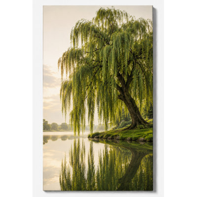 Large Weeping Willow Tree Wall Art Serene Lake  Canvas Print Nature Decor for Living Room Bedroom Office 24x36 Inch Canvas Print - Ready to hang