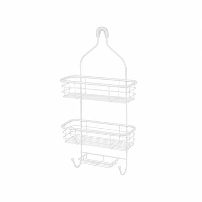 3-Tier Hanging Shower Caddy with Tubular Accents, Non-slip Neck, and Suction Cups In Matte White