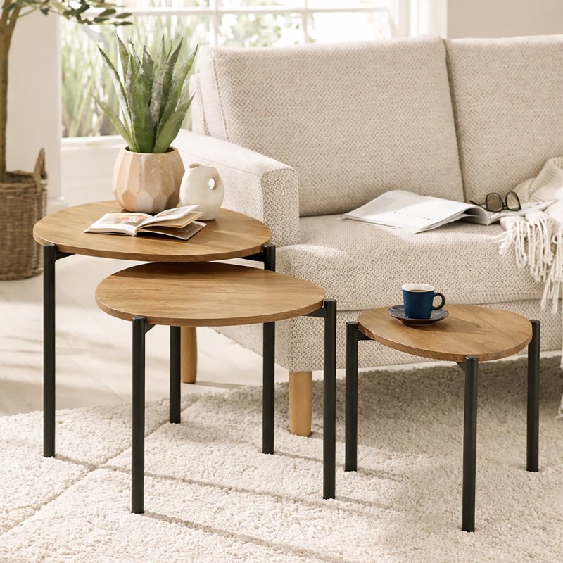 Tavy Three Leg Wedge Nesting Side Tables, Oak Wood