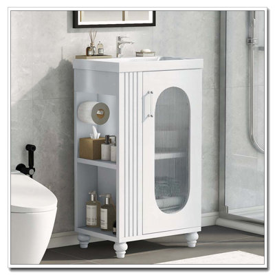 Meuble-lavabo moderne de 20 pouces avec lavabo en céramique et tablettes latérales