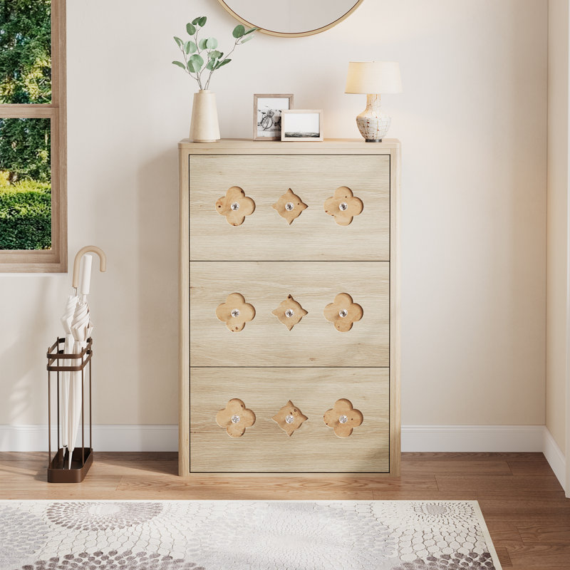 Armoire à chaussures avec 3 tiroirs rabattables, armoire à chaussures mince autoportante, 21.3" H x 45.3" W x 10.24" D