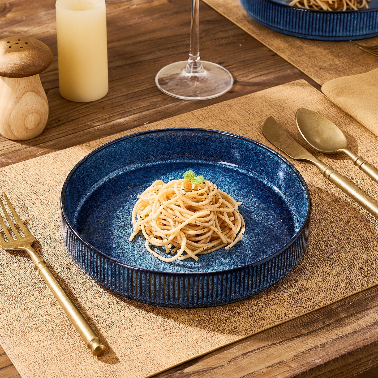 Azal Stoneware Pasta Bowl, Nebulas Blue