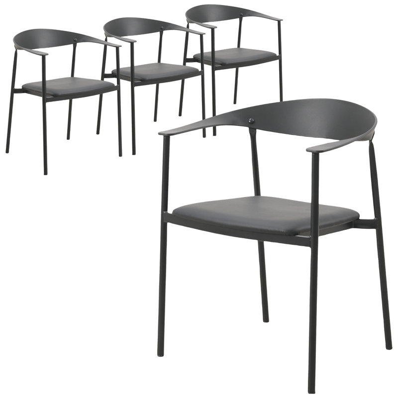 Fauteuil Ickenroth, Siège noir / cadre noir, Ensemble de 4