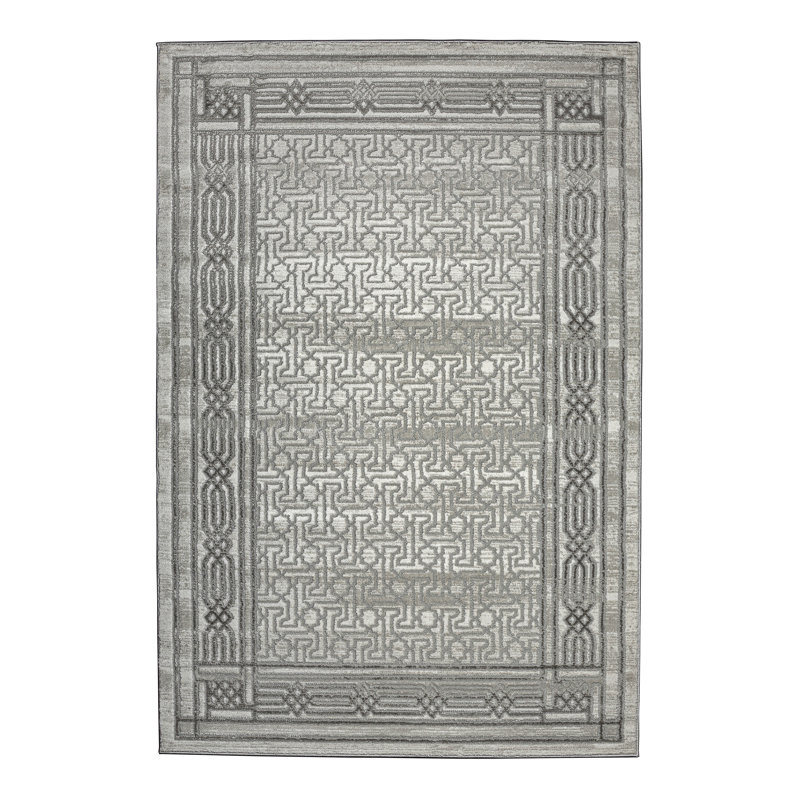 Davide Transitional Bordered Gray Area Rug, Rectangle 5'3" x 7'3"