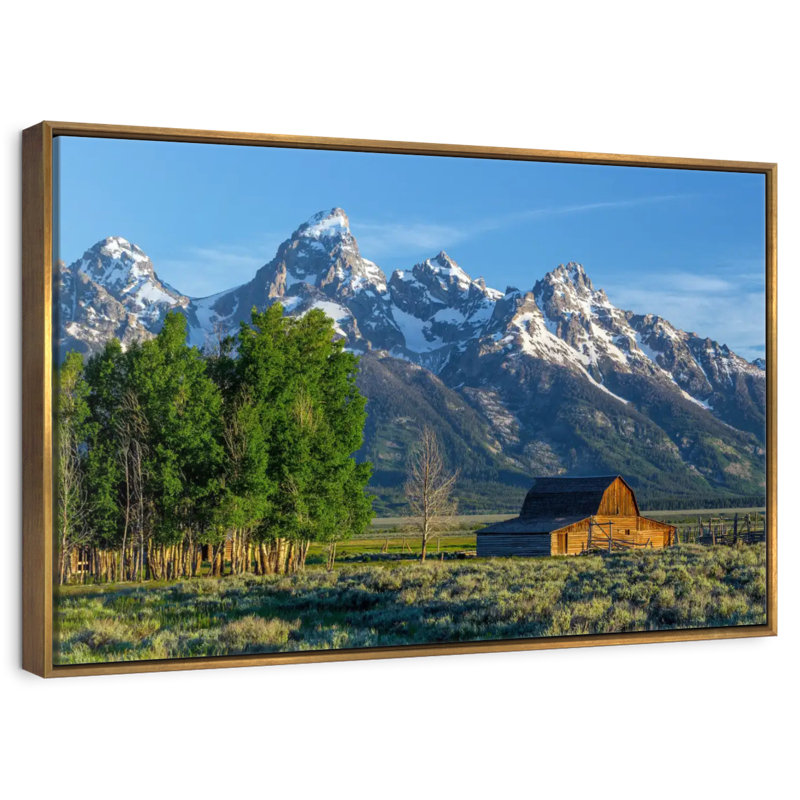 Grange des montagnes Grand Teton, Cadre flottant doré, 43 po x 29 po