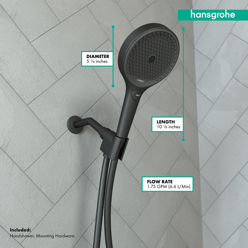 Hansgrohe Rainfinity Handheld 3-Jet Showerhead 130, Matte Black, 2.5 GPM