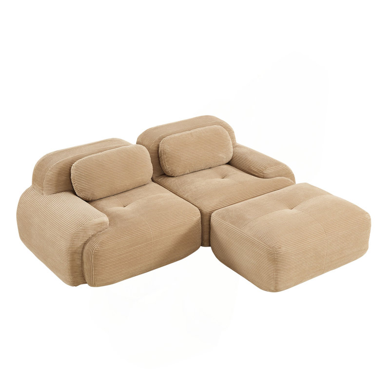 Canapé en L 82 po en tissu Softcorduroy de conception modulaire avec plusieurs combinaisons d'accoudoirs courbés sans assemblage requis Éponge à haute résilience convenant aux salons