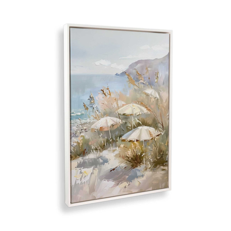 Parasol Seaside Calm II, H 19 po x l 13 po, Impression encadrée sans passe-partout, Blanc opaque