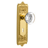 Crystal Round Interior Mortise Door Knob with Egg & Dart Long Plate