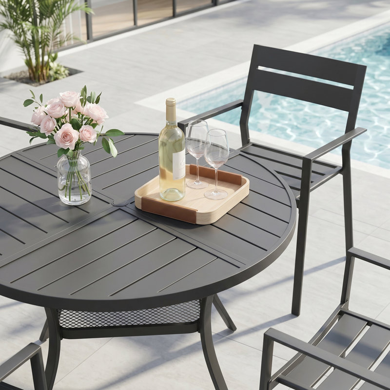 4-Person Round Patio Dining Set With Stackable Chairs, Black