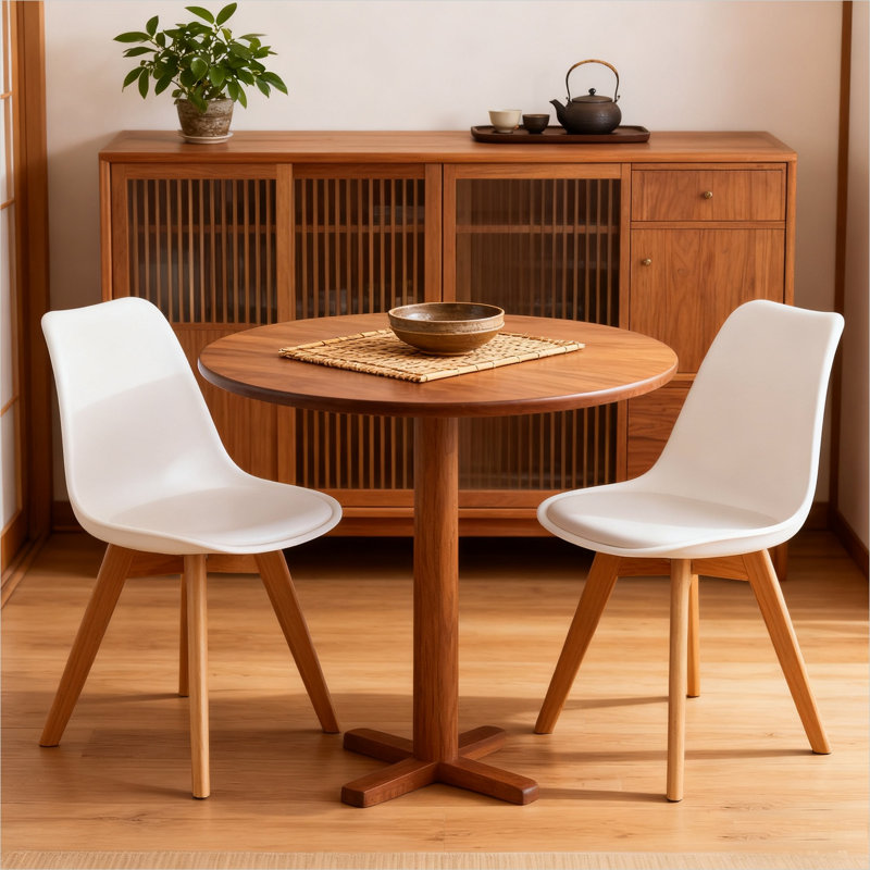 Ensemble de 4 chaises d'appoint en similicuir de ton blanc avec pieds en bois massif de style médiéval moderne pour la cuisine