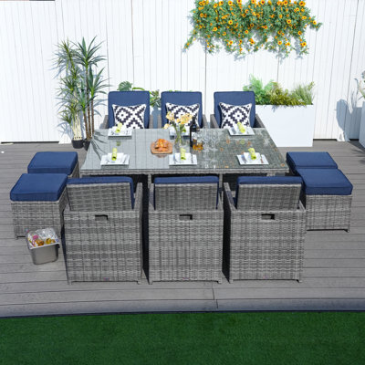 Amher 10 - Person 49.21'' Long Dining Set with Cushions