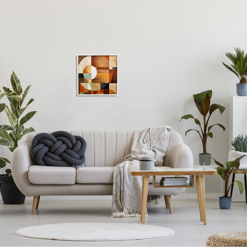 Motif de formes modernes encadré sur bois, Giclée encadrée blanc bord de mer, H 17 po x l 17 po x P 1,5 po