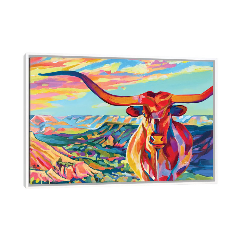 Palo Duro Texas Longhorn - reproduction d'art murale encadrée, Reproduction encadrée sans passe-partout, H 32 po x l 48 po