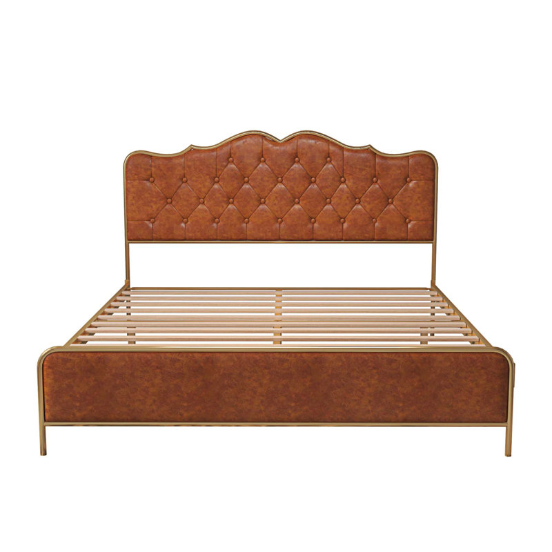 Geniah Vegan Leather Metal Bed