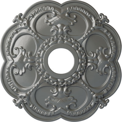 Endurathane Rotherham Ceiling Medallion, 18"OD x 3 1/2"ID x 1 1/2"P (Fits Canopies up to 3 1/2"), Hand-Painted Silver Finish