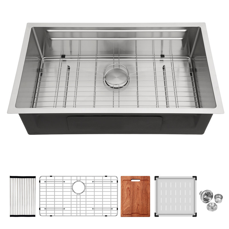 Évier de cuisine encastrable 33 po - 33 po 19 po à cuve simple en acier inoxydable calibre 16