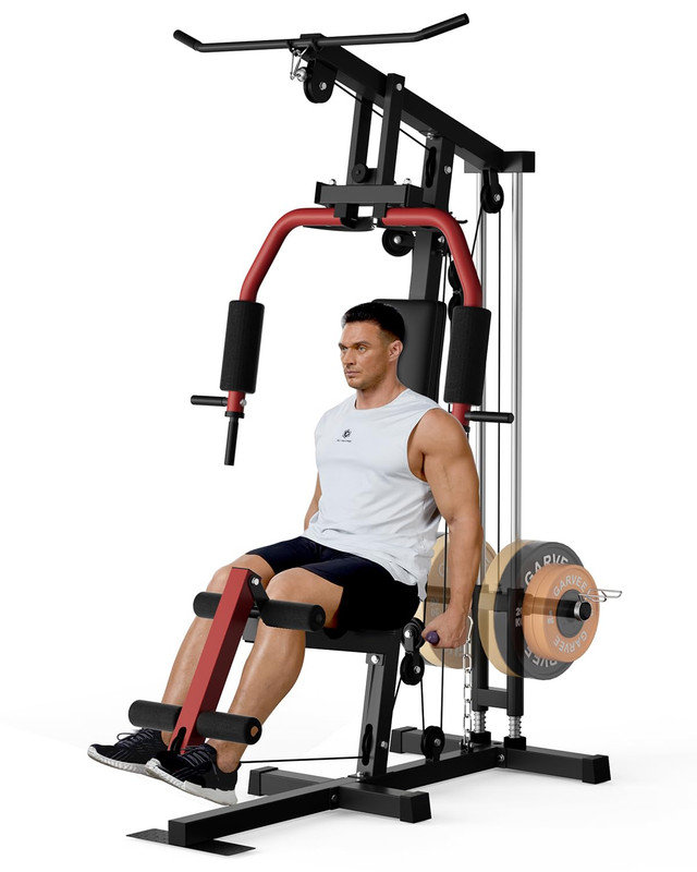 Appareil multifonctionnel de gymnastique à la maison avec système de poulie, presse pour les jambes, équipement de musculation complet pour les plateaux de poids de 1 po et de 2 po