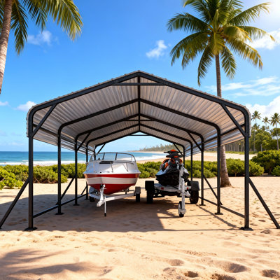 12X20 Ft Heavy Duty Carport With Extra Support Pole, Metal Carport With Uv Protection, Waterproof Performance, Wind Resistance, Car Canopy Outdoor For Cars, Boats, Pickup Truck, Tractor