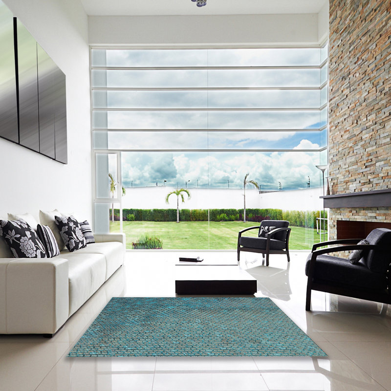 Tapis bleu tissé à la machine, Carré de 6 pi