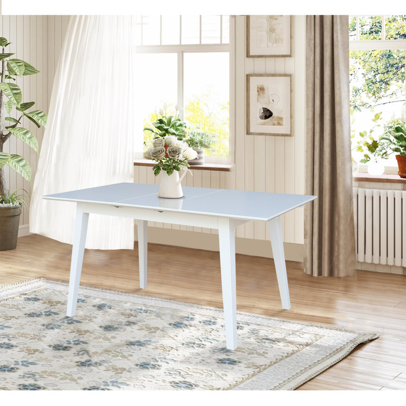 Montana Solid Wood Butterfly Extension Dining Table, White, White